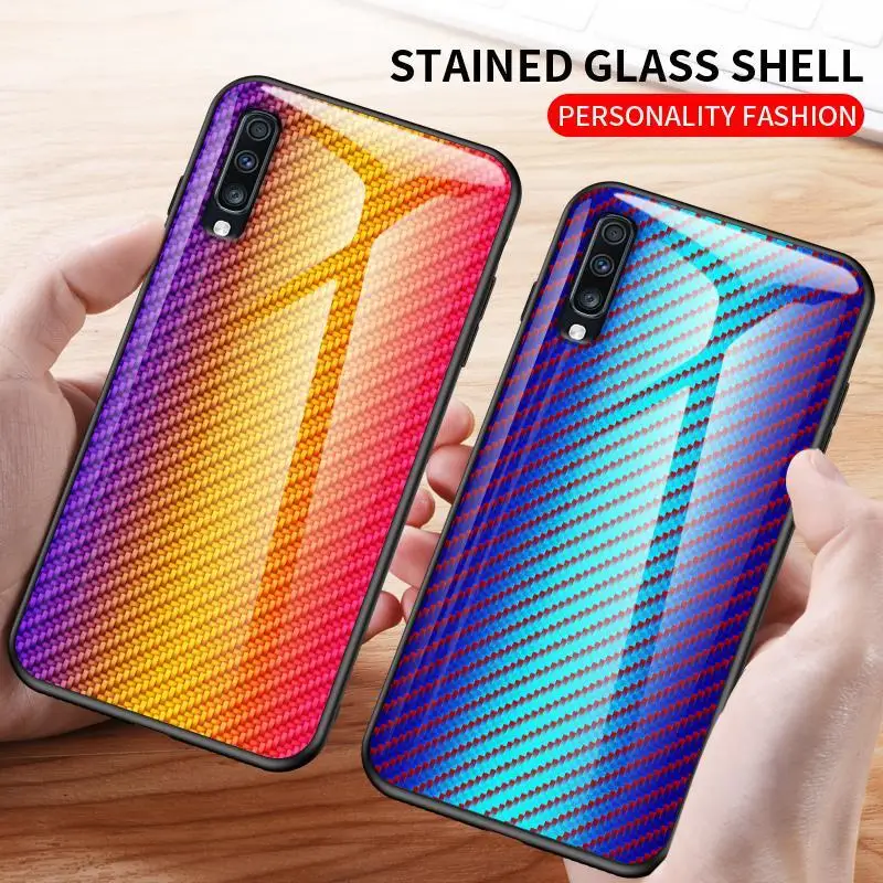 Углеродное волокно закаленное Стекло чехол для samsung M30S A10S A20S A30S A50S градиент Стекло чехол для Galaxy A10 A20 A30 A40 A50 A60 A70