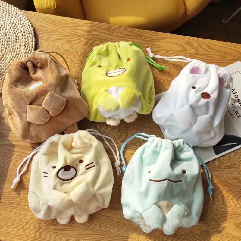 1 Pcs Cute Japanese Anime Sumikko Gurashi Corner Bio Creature Drawstring Bags Bundle Pocket Plush Coin Purse Soft Storage Bag | Игрушки и