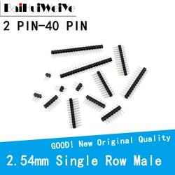 Conector de cabeçalho 50 com fileira única de 2.54mm, macho 2 ~ 40p pcb de placa, pino de cabeçote de conector 2/3/4/6/10/12/14/16/20/40 pinos