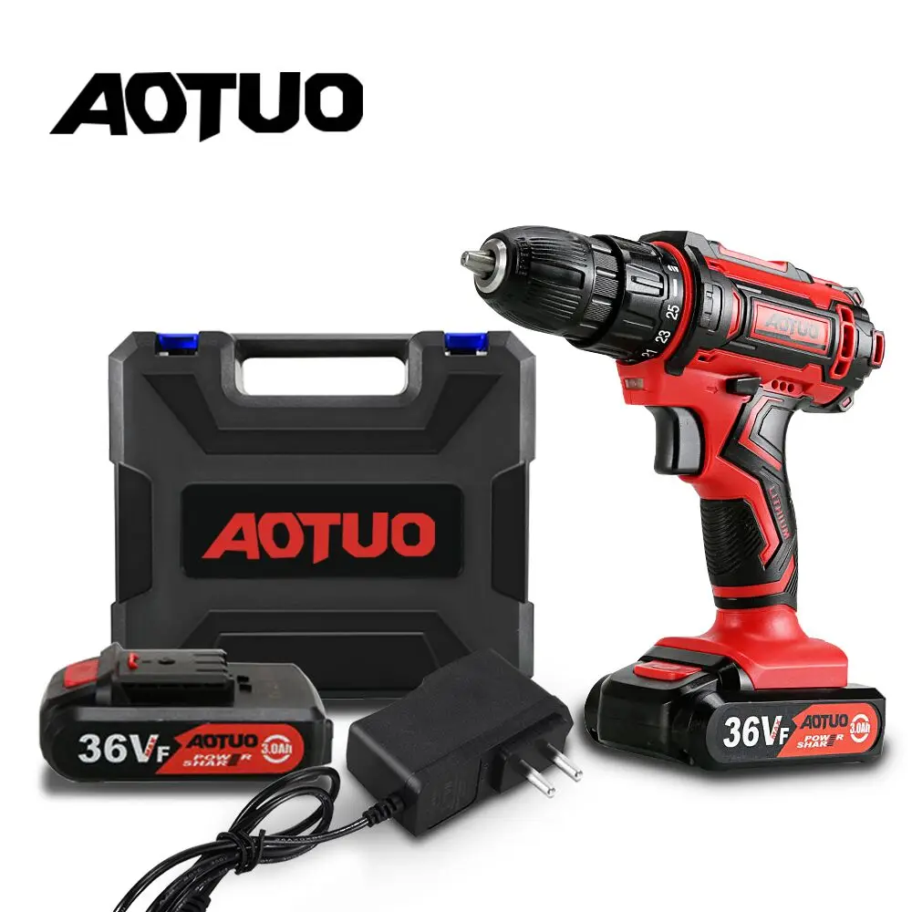 

AOTUO 36V electric screwdriver Lithium-Ion Battery Power Tools 2-Speed Cordless drill Rechargeable Mini Multi-function Drill
