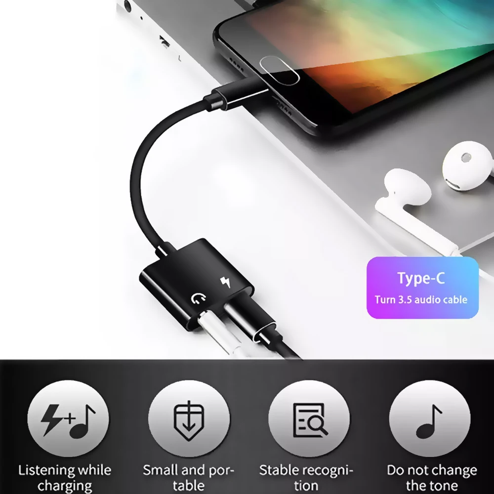 Адаптер для наушников type C до 3,5 мм для huawei P20 samsung для USB C 2 в 1 для зарядки аудионаушников Адаптер Кабеля AUX