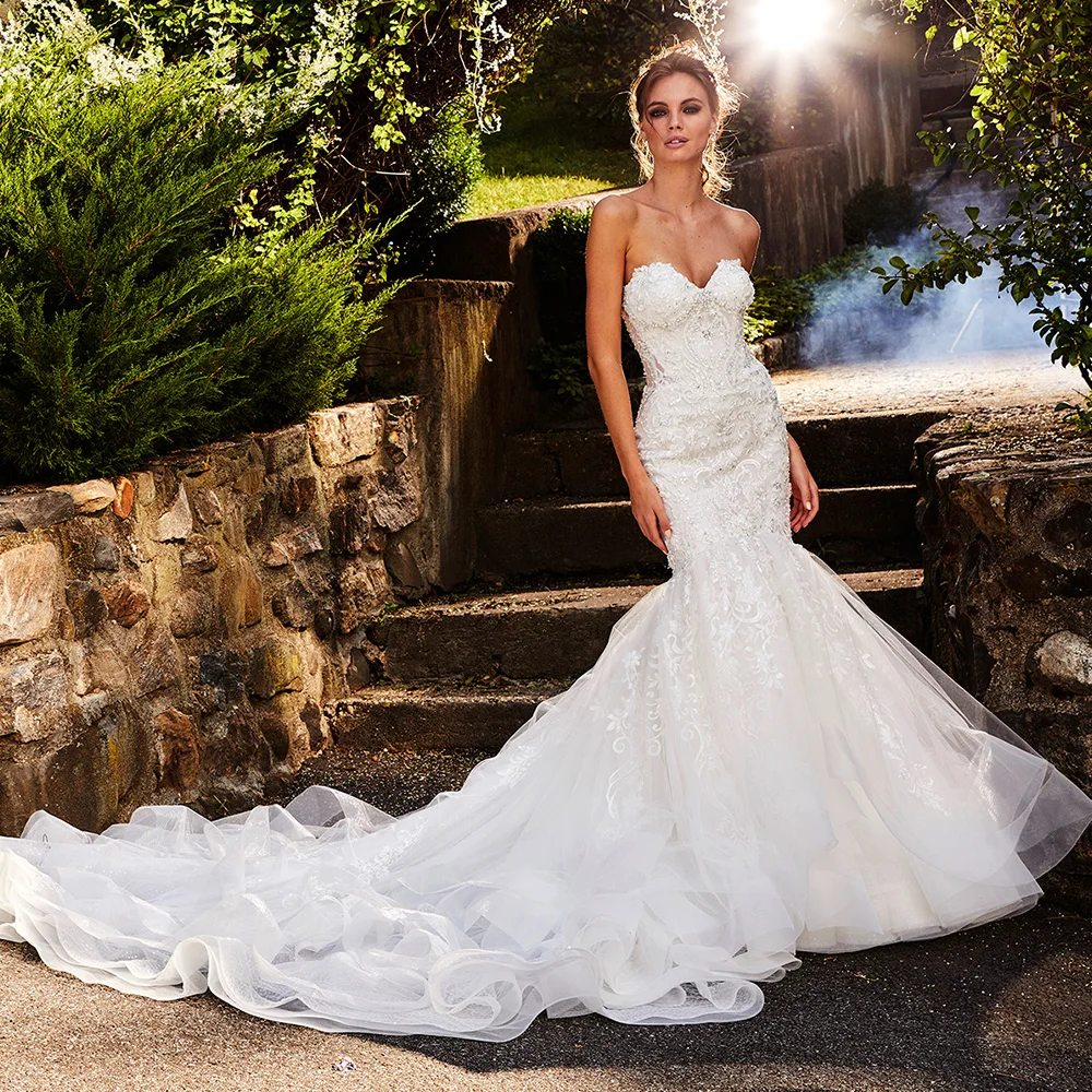 

Vestido de Noiva Strapless Mermaid Wedding Dresses 2019 Beading Appliques Luxury Robe de Mariee Sexy Bruidsjurken Bridal Gowns