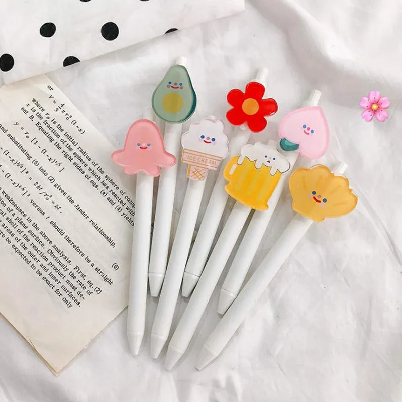 

1 Pcs Cute Korean Stationery 0.5mm Avocado Peach Flower Ice Cream Shell Press Gel Pens Signature Pen Student Papelaria Escolar