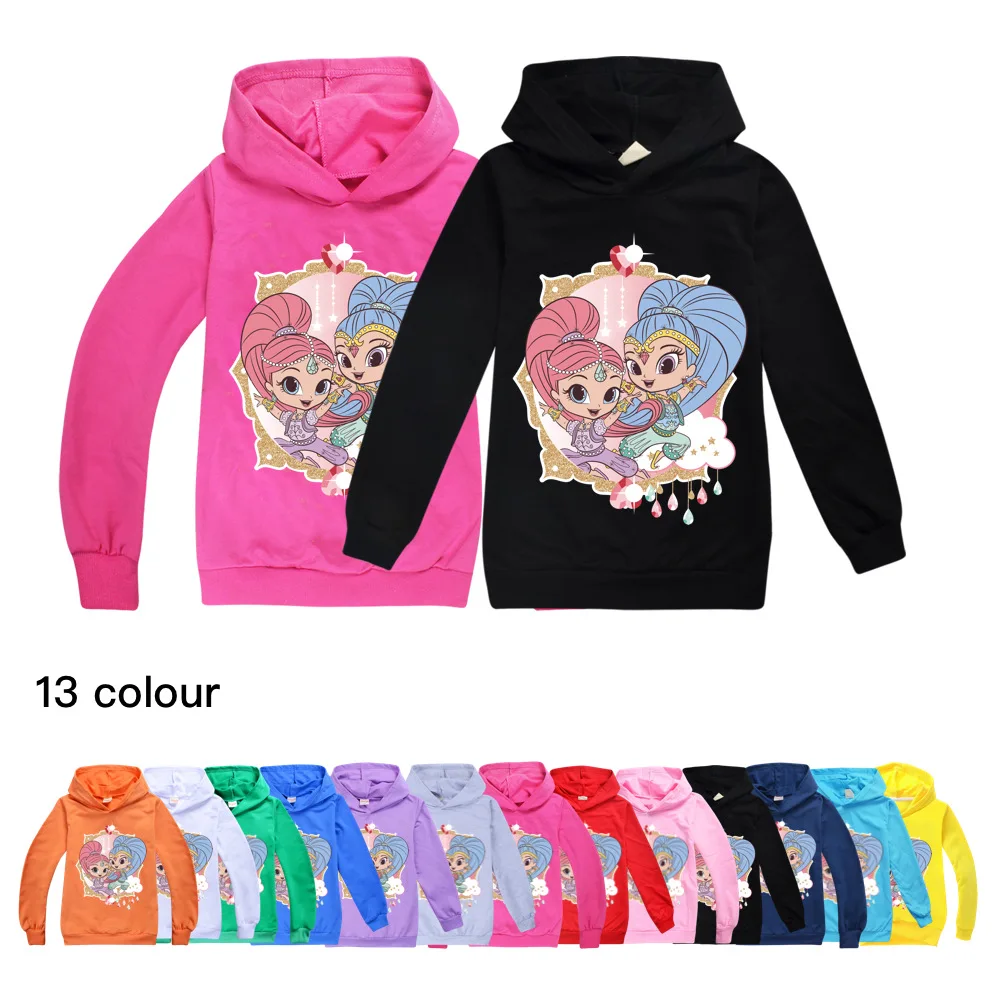 

Shimmer Shine Kids Clothes Girls 8 To 12 Cotton Fall Boutique Outfits Baby Girl Hooded T Shirt Boys Long Sleeve Tops Teens Shirt