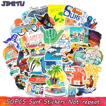 

50 PCS Summer Surfing Sticker Beach Travel Graffiti Surf Stickers DIY for Surfboard Laptop Luggage Bicycle Tablet Water Bottle