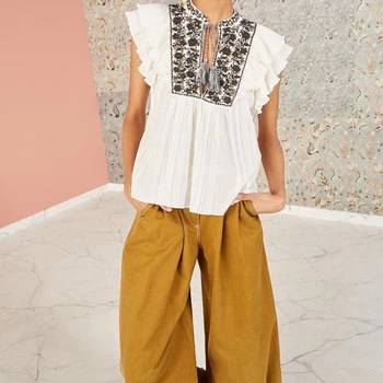 

Women fashion Cotton Shirt Blouse sleeveless boho top Lady Plain Casual Beach style femme