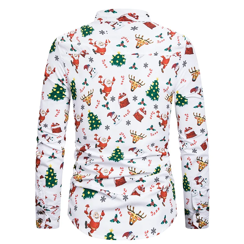 Рождественская Мужская рубашка с забавным рисунком Санта Клауса, мужские рубашки, повседневные облегающие вечерние рубашки на Рождество, Chemise Homme, топ XXL