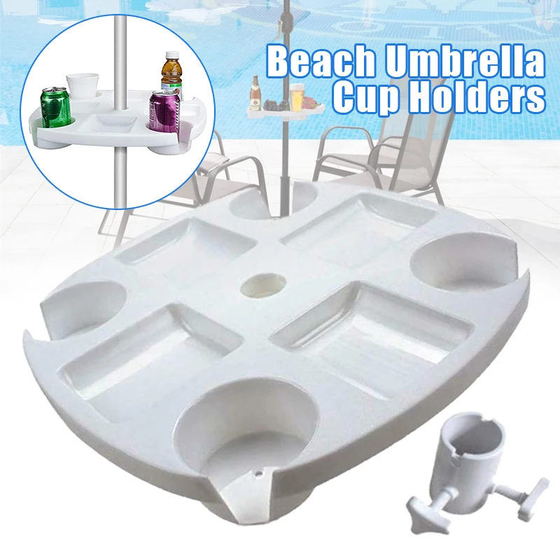 

ABS White Beach Umbrella Cup Holders Umbrella Table Tray with Fixed Cup Holders Snack Cups for Garden Beach Swimming Pool Tools