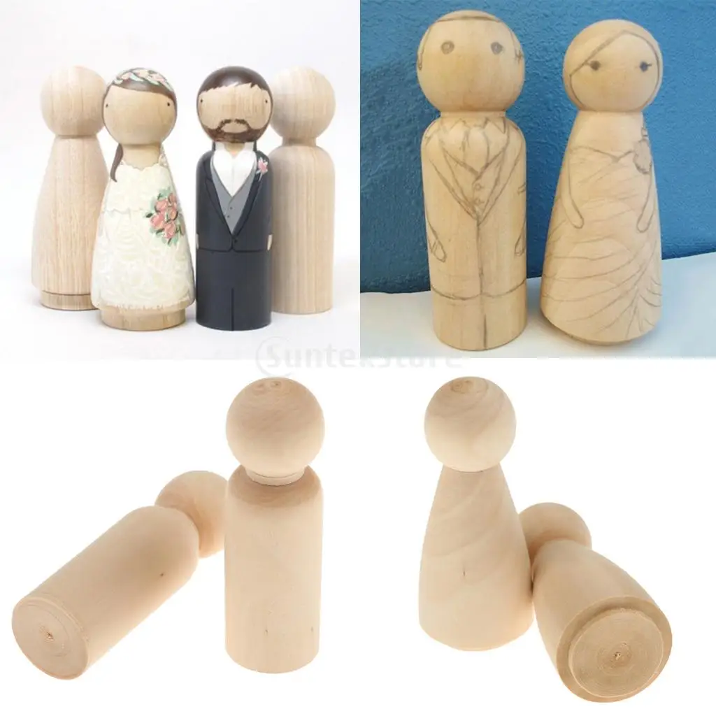 40pcs Wood Peg Dolls Natural Decorative Wooden Doll People For Family Activity Painting