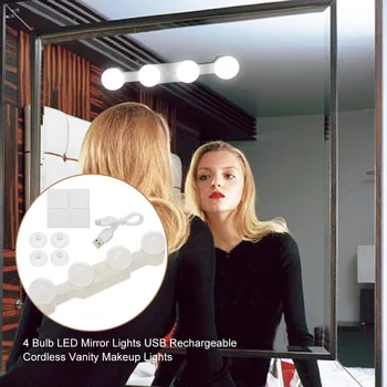 

4 Bulb LED Mirror Lights USB Rechargeable Cordless Vanity Makeup Lights Brightness Color temperature Adjustable