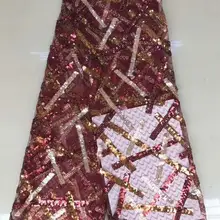 Горячая Распродажа 3D цветок Африканское сухое кружево ткань красное французское клетчатое кружево ткань с блестками для нигерийских вечерние платья FFD10-1