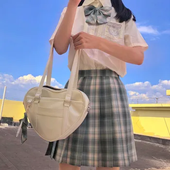 

JK School uniform Handbag pu leather Heart-shaped Women Shoulder Bags School Students Bookbags Solid messenger bag cosplay props
