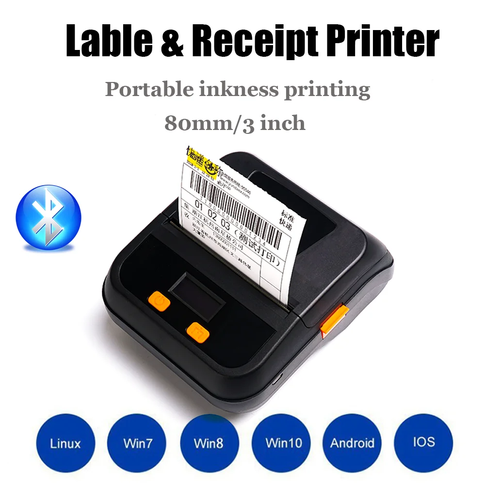 80mm Bluetooth Thermal Printer Label & Receipt Command Portable Wireless 2 in 1 Phone and Computer Mini Thermal Printer instant photo printer