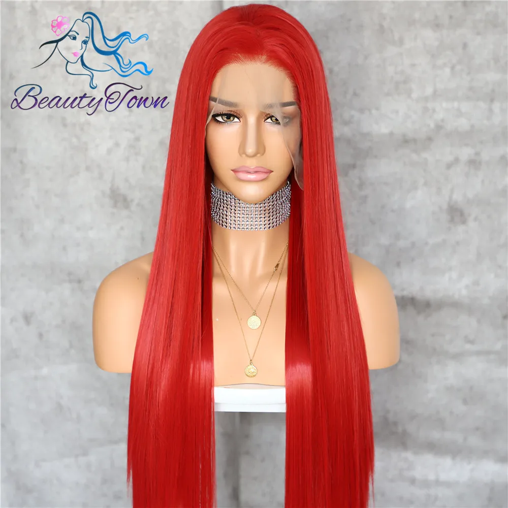 BeautyTown красный 13x6 Количество кружева свободная часть Futura NoTangle термостойкие волосы на каждый день свадебный макияж слой синтетический парик с кружевом спереди - Цвет: Красный