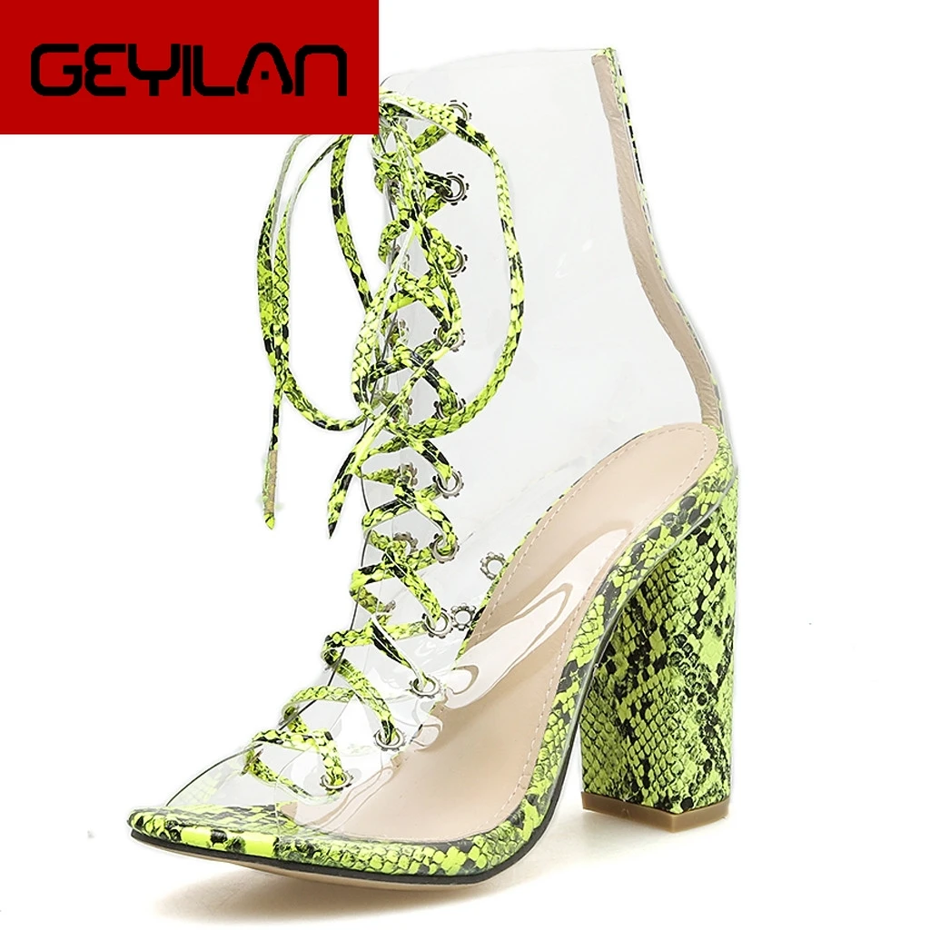 

sandals shoes woman 2020 new Women Snake Print Open Toe Lace-Up Breathable Comfortable High Heel Shoe Sandals women shoes