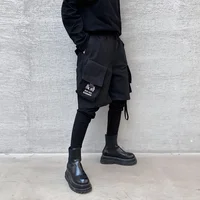 Fake Two Piece Hip Hop Cargo Pants Men‘s Embroidery Drawstring Joggers Ribbon Multi Pockets Techwear Harem Pants 2