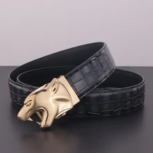 

Men Genuine Leather Golden Automatic Buckle Belts High Quality Luxury Famous Brand Leopard Ceinture Homme Business Cow Skin