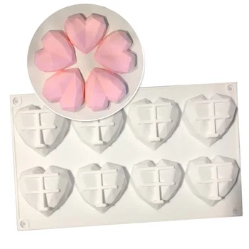 

Sponge Pastry Heart Shaped Chocolate Mousse Silicone Molds 8 Cavity Dessert Diamond Cakes Mould Bakeware Love