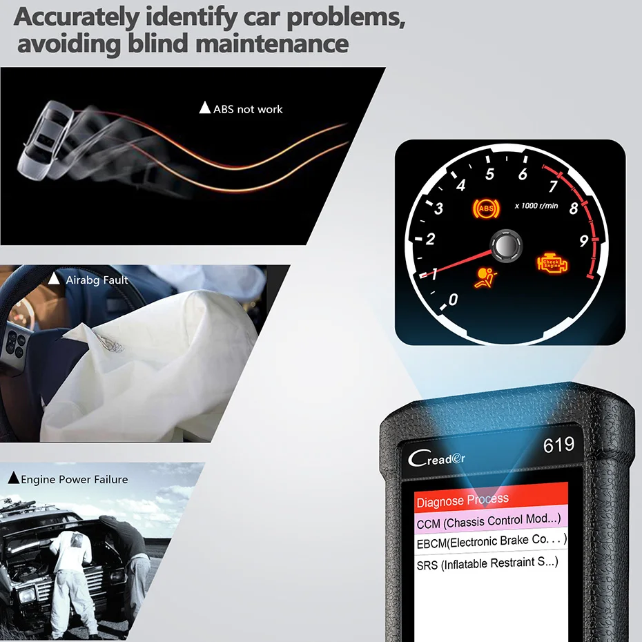 Uruchom CR619 ODB2 skaner ABS poduszka powietrzna silnik Crash Data Code Reader OBD narzędzie diagnostyczne do samochodów O2 czujnik Monitor bezpłatna aktualizacja Creader Uruchom CR619 ODB2 skaner ABS poduszka powietrzna silnik Crash Data Code Reader OBD narzędzie diagnostyczne do samochodów O2 czujnik Monitor bezpłatna aktualizacja Creader