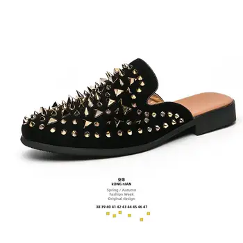 

Spring / Autumn Fashion Week Original design men shoes daily outdoor black mules metal bling punk style men pointed slippers