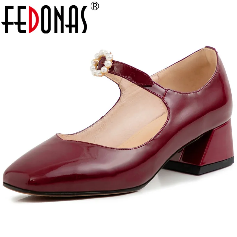 

FEDONAS 2020 Pear Sweet Buckle Strap Shallow Women Spring Summer Casual Wedding Pumps Genuine Leather High Heeled Shoes Woman