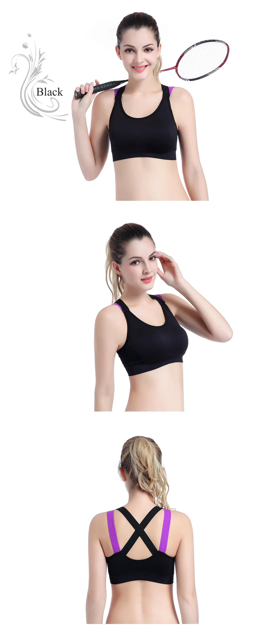 Active Wear Sexy  Push Up Cross Straps Yoga Running Gym Femme Padded Underwear Crop Tops Female Sports Bra Top for Fitness Women