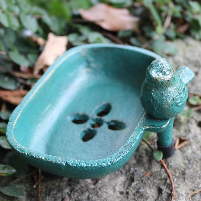 Cast Iron Soap Holder Standing Lovely Bird Antique Gold Green Handmade Tabletop Metal Dish Tray For Kitchen Bathroom Sink 3