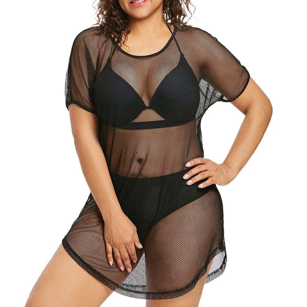 

Summer Dress For Women Fashion Plus size O-Neck Bikini Cover Up Swimwear Bathing Mesh Beach Dress vestidos de fiesta de noche