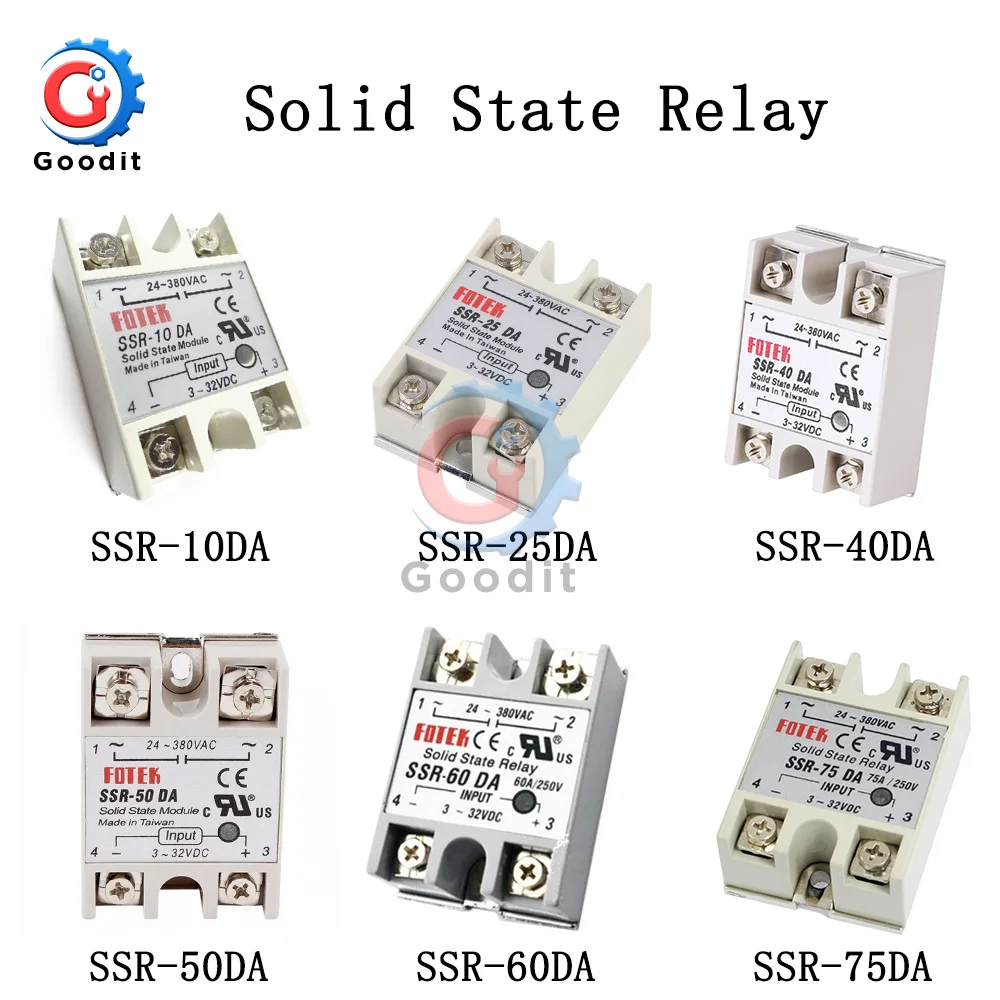 SSR-10DA твердотельное реле 3-32 В постоянного тока до 24-380 В переменного тока SSR 10DA без пластиковой крышки Однофазное твердотельное реле