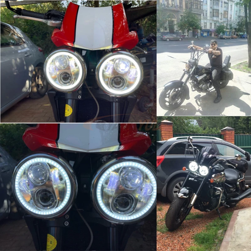 5-3/" 5,75 дюймов мотоцикл мото светодиодный проектор полная галогеновая фара для Dyna спортивные ручки