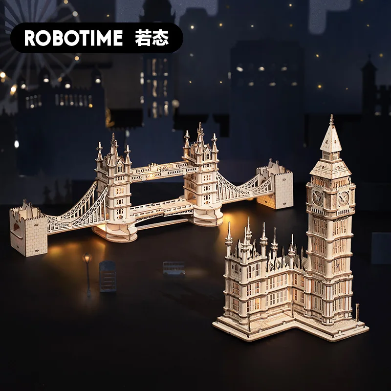 

Ruotai 3d three-dimensional puzzle diy wooden assembly model children adult creative ornaments Big Ben Tower Bridge