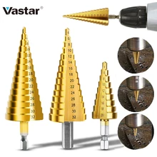 Foret pas à pas en acier titane Vastar HSS 3 12mm 4 12mm 4 20mm outils de coupe de cône pas à pas ensemble de forets en métal pour le travail du bois 
