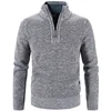 Autumn Winter Thick Knitted Sweater Men Pullovers Solid Color Zipper Mock Neck Slim Fit Knit Pullovers Men Causal Sweater Man 1