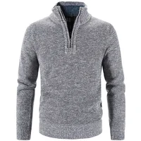 Autumn Winter Thick Knitted Sweater Men Pullovers Solid Color Zipper Mock Neck Slim Fit Knit Pullovers Men Causal Sweater Man 1
