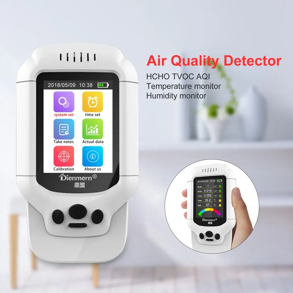 Pm2.5/hcho/tvoc temperature humidity monitor aqi air quality analysis tester gas detector analyzer measuring tool smog meter