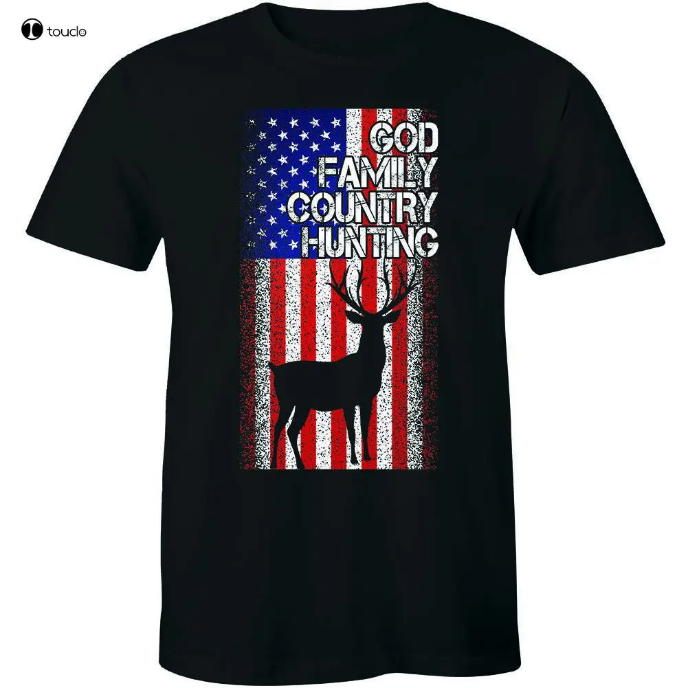 God Family Country Hunting T-Shirt American Flag Deer Buck Hunt Tee Shirt Men