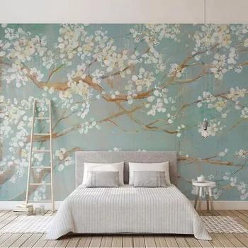

3D Photo Wallpaper Hand-painted Oil Painting Cherry Blossoms Flowers Murals Living Room Bedding Room Home Decor Papel De Parede