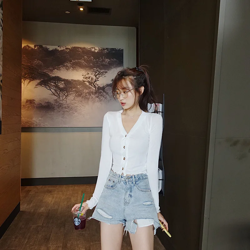Kpop Blackpink JENNIE Осень Новые СИНИЕ ВЯЗАНЫЕ короткие толстовки с капюшоном и v-образным вырезом женские корейские дикие толстовки Harajuku Женская одежда