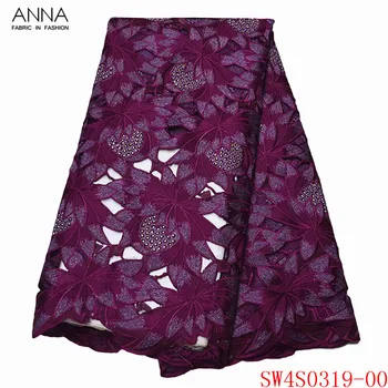 

Anna purple swiss voile lace in switzerland african 100% cotton fabric embroidered with stones 5 yards/piece for garment sewing