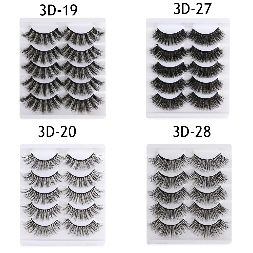 5 Pairs Soft 3D Mink Hair False Eyelashes Wispy Multilayers Cross Long Lashes Handmade Natural Thick Eye Makeup Extension Tools