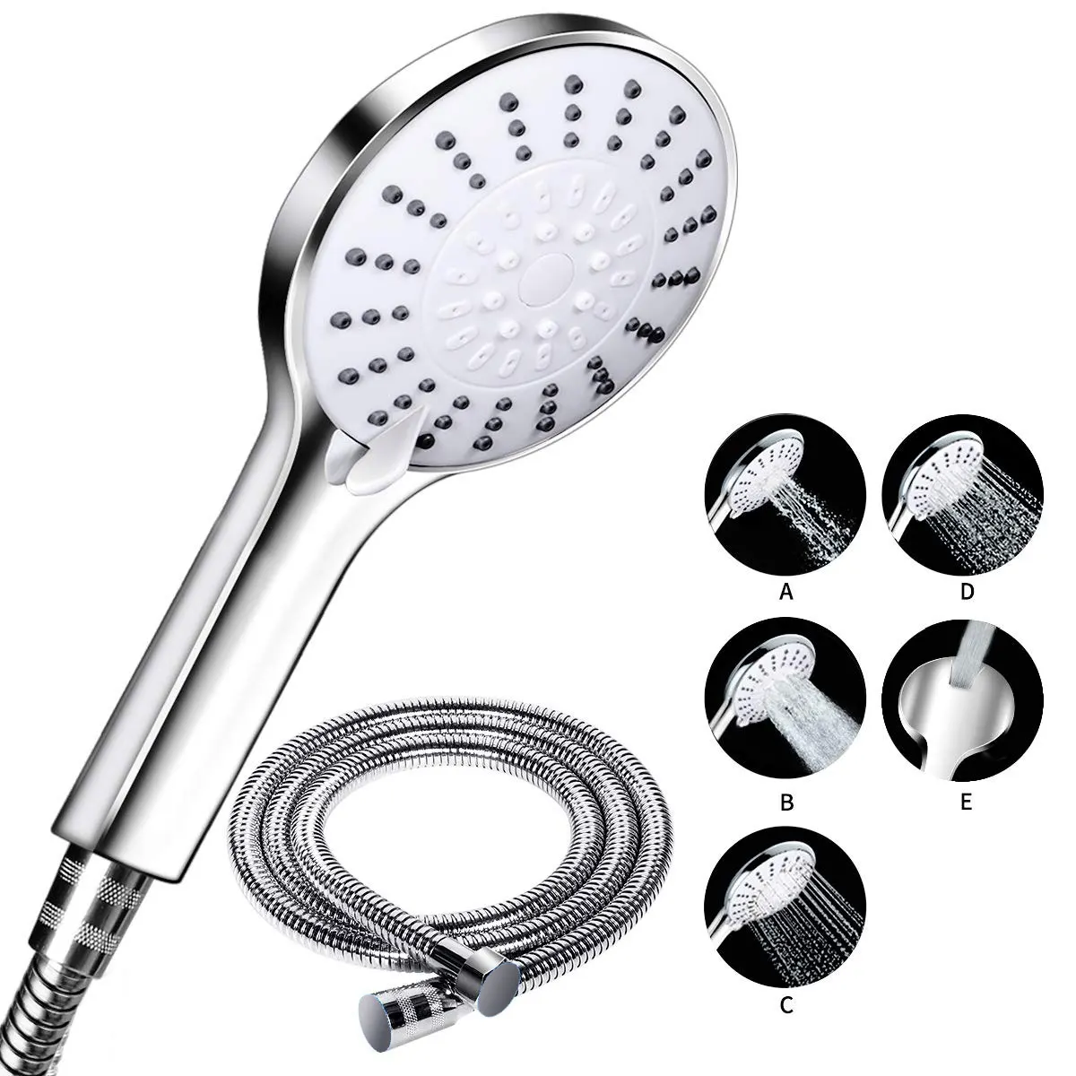 Detachable Bathroom Shower Head Big Panel Round rain head Water Saver Showerhead 5 modes Stainless Steel Handheld Shower Heads