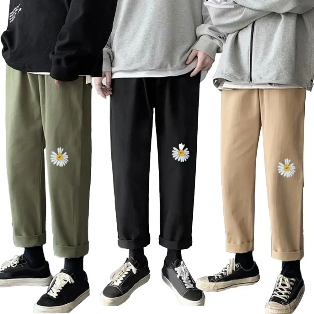 Fashion Men Marguerite Breathable Straight Long Pants Drawstring Ninth Trousers Marguerite Print Comfortable to Wear Fashion Men Marguerite Breathable Straight Long Pants Drawstring Ninth Trousers Marguerite Print Comfortable to Wear