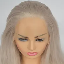 Синтетический 13*3 Синтетические волосы на кружеве парик цвета: золотистый, серебристый серый длинный прямой термостойкие волокна волосы натуральных волос пробор для Для женщин парики