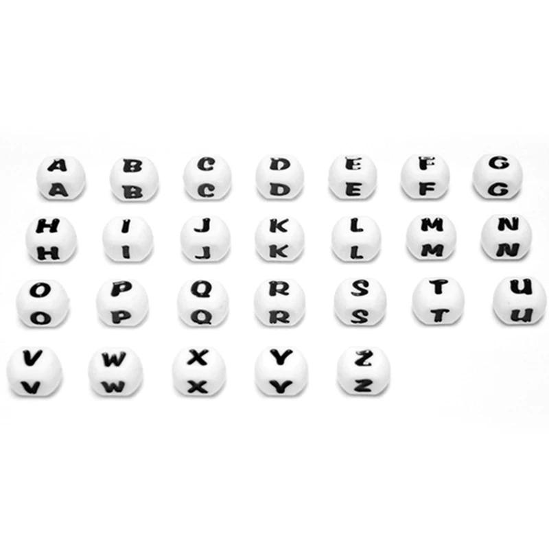 WT 26 шт/лот A-Z силиконовые бусины с буквами DIY Имя Прорезыватель клипсы для соски бусины Пищевая силиконовая форма для кубиков 12 мм прорезыватели - Цвет: WT