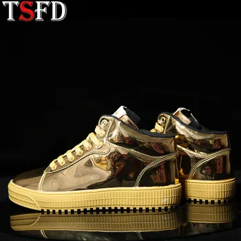 

Spring Sneakers for Men Shoes Leather High Top Shoes Luxury Men's Shoes Large Size Couple Shoe New Golden Lace Up Casual Shoe Y3