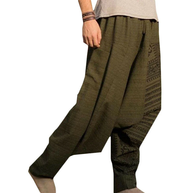 Hot Sale Summer Men Harem Pants Casual Elastic Waist Trousers New Boho Baggy Hippie Drop Crotch Pants Men M-5XL Five Color Pants
