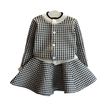 

Printed Baby Girl Sweater Dress Two-Piece Sweet Girl Button Up Cardigan 2020 Spring New Girl Clothing Cotton Blended Outfit Coat