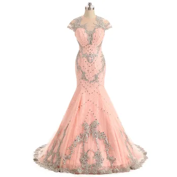 

Luxury Lace Beaded Pink Evening Dresses Long Plus Size Custom Made Formal Dress Women Elegant Real Photo Mermaid Party Dresses