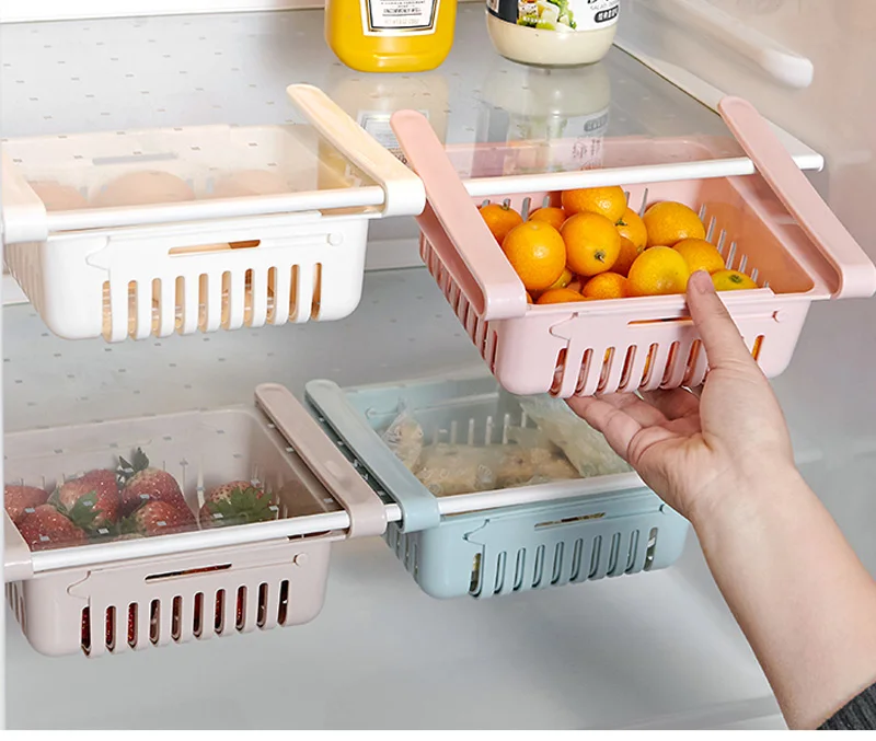 1PC Adjustable Stretchable Fridge Organizer Drawer Basket Refrigerator Pull-out Drawers Fresh Spacer Layer Storage Rack