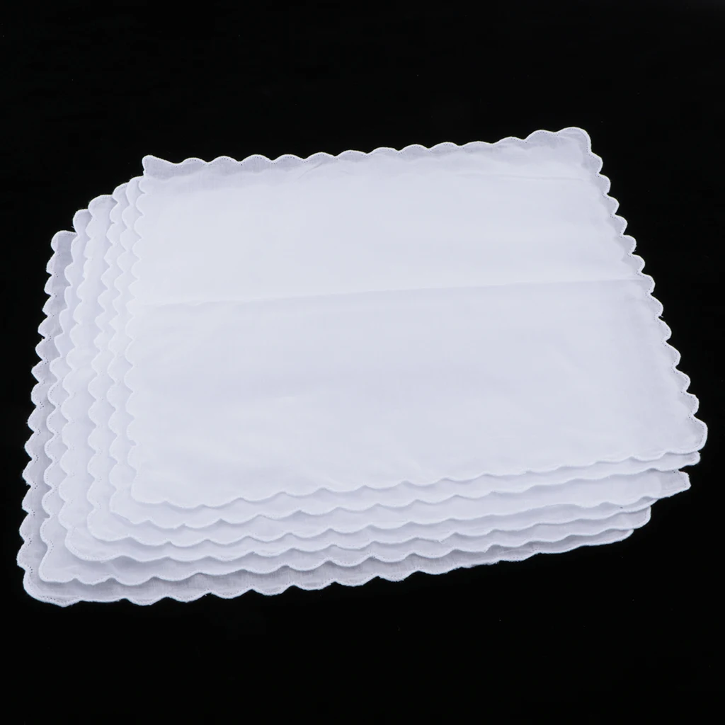6pcs 100% Cotton White Handkerchiefs Wedding Hankie Kerchiefs Wave Trim DIY 6pcs 100% Cotton White Handkerchiefs Wedding Hankie Kerchiefs Wave Trim DIY